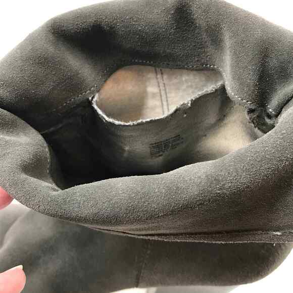 Banana Republic Boots Womens 7.5 Grey Suede Block Heel Fold Down Leather Shoes - Picture 8 of 12